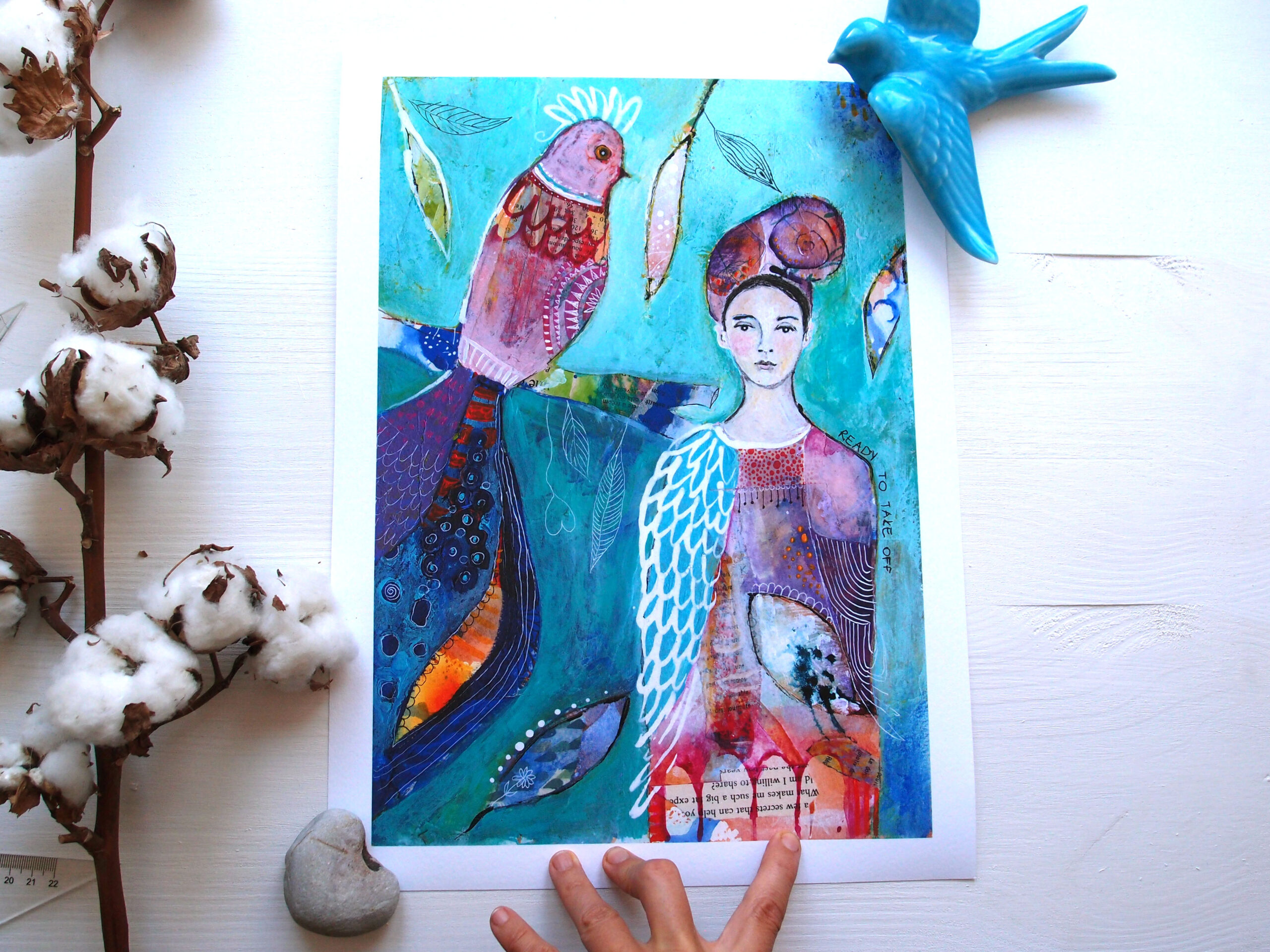 Kobieta i ptak fine art print